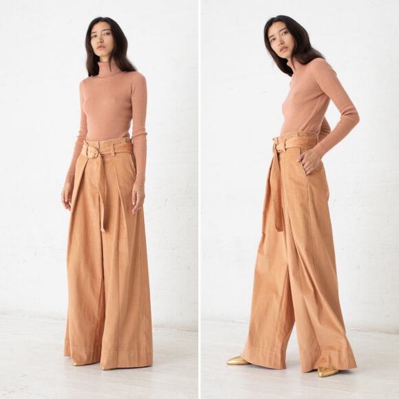 Ulla Johnson Rhodes Trouser Camel Corduroy Size 0 High Waist Wide Leg Chic Boho